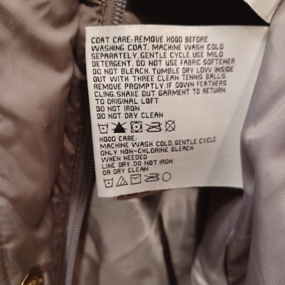 Anne Klein Lg. Goosedown Puffer Parka Removable Fur Trimmed Hood Taupe Worn Once - Picture 5 of 7